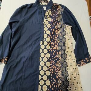 Womens Chicos No Iron Chic Stretch Size 2 Tunic Blouse Mixed Print Cottagecore